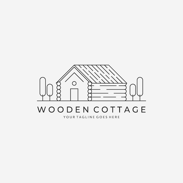 Minimalist Line Art Cabin Cottage Logo Vector Design Illustration