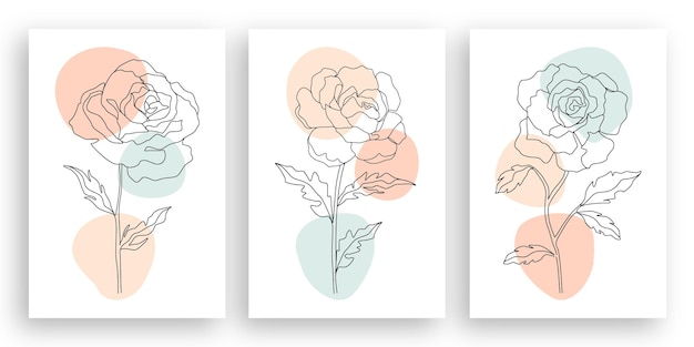 minimalist line art flower illustration with abstract leaves   design set