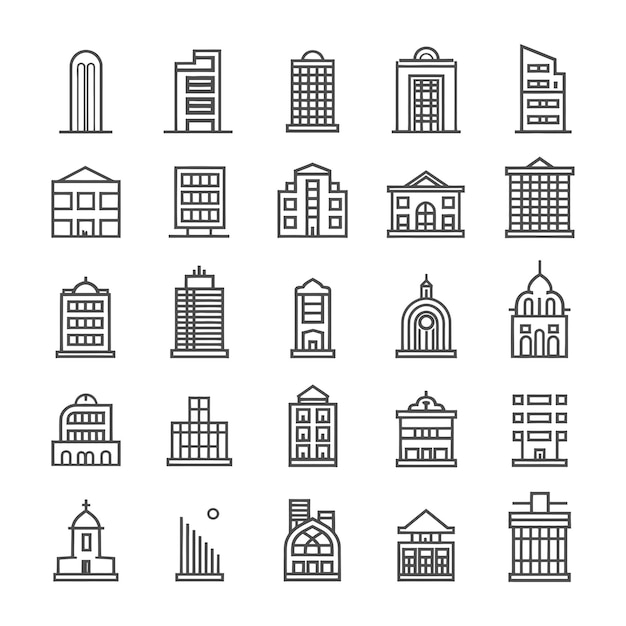 minimalist line art icon building collection set logo symbol