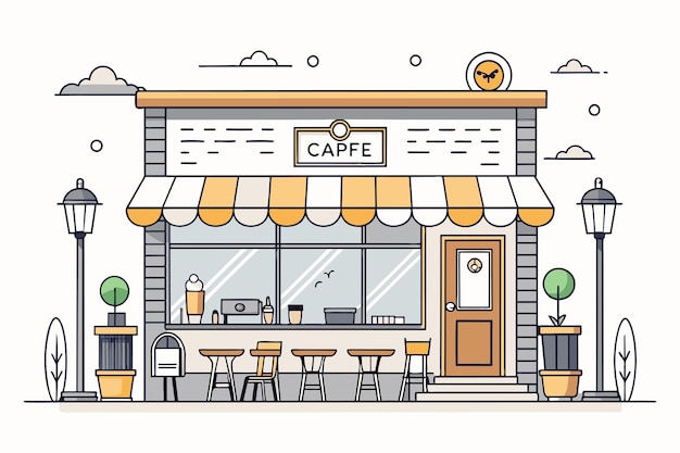 Minimalist line art illustration of a coffee shop vector