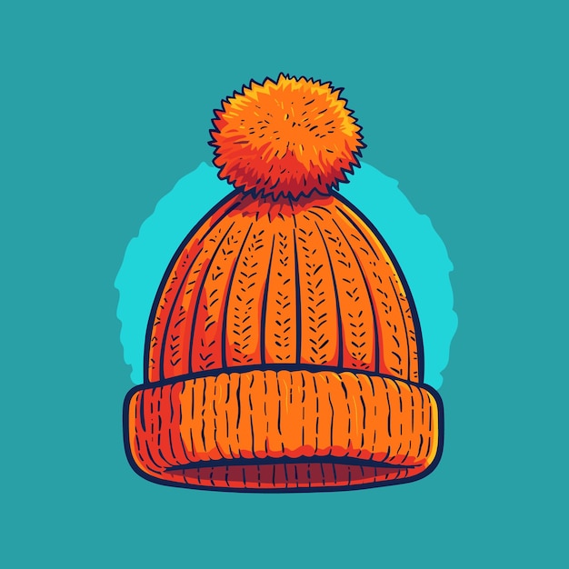 Vector minimalist line art of orange beanie hat with pompom