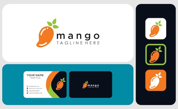 minimalist logo and business card template of fresh mango fruit