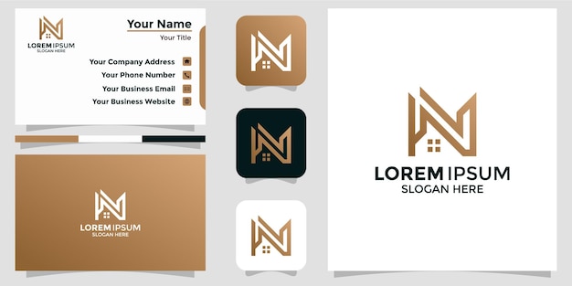 Minimalist logo design N combination with house and branding card