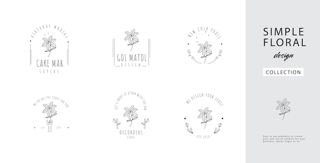 Minimalist Logo Pack in Black and White Line Art with Magnolia Flower