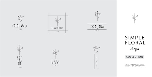 Vector minimalist logo pack with floral and botanical elements for easy use