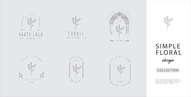 Vector minimalist logo pack with floral and botanical elements for easy use