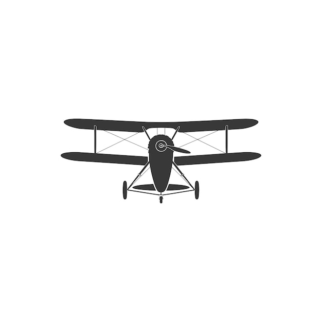 minimalist logo or symbol biplane aircraft black color only