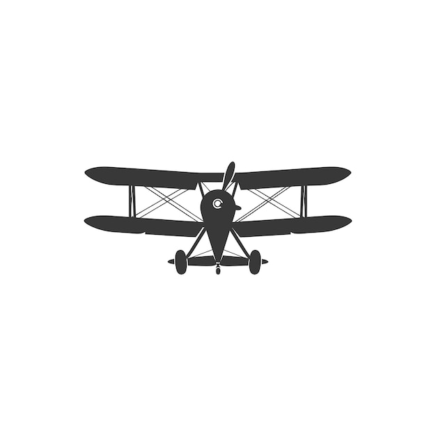 minimalist logo or symbol biplane aircraft black color only