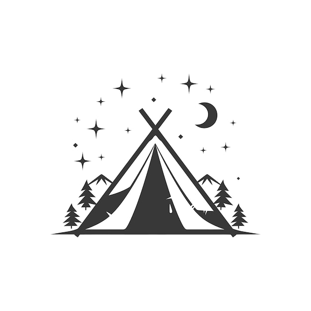 minimalist logo or symbol camping tent black color only