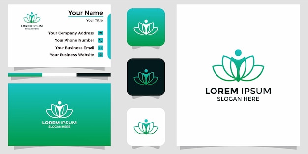 Minimalist lotus logo design and branding card template