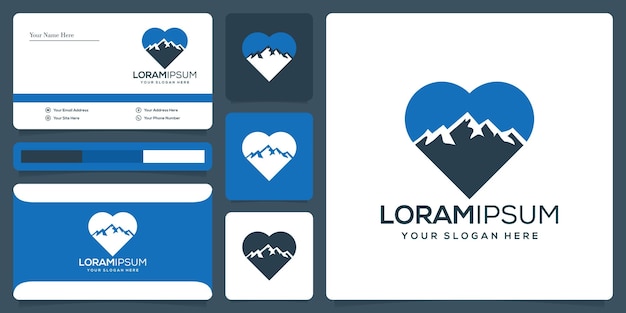 minimalist love and mountain logo design and business card