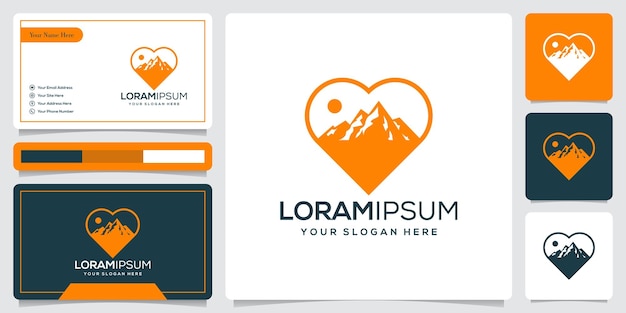 minimalist love and mountain logo design and business card