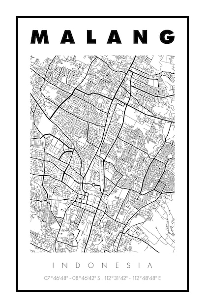 Minimalist Malang City Map Printable Wall Decoration