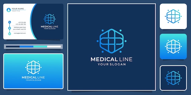 Minimalist medical line logo design inspiration with business card template.