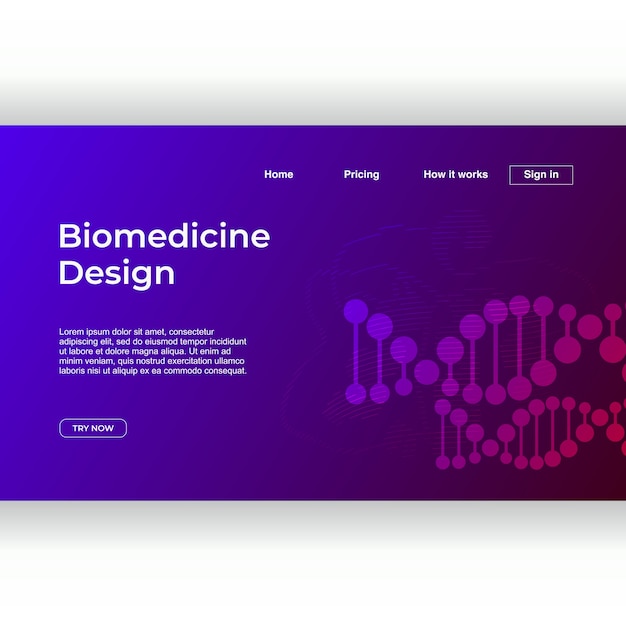 Minimalist medicine design of landing page template with dna