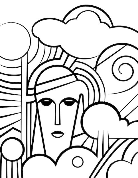 Minimalist Mindfulness coloring page Relaxing coloring page with sky animal landscape and others