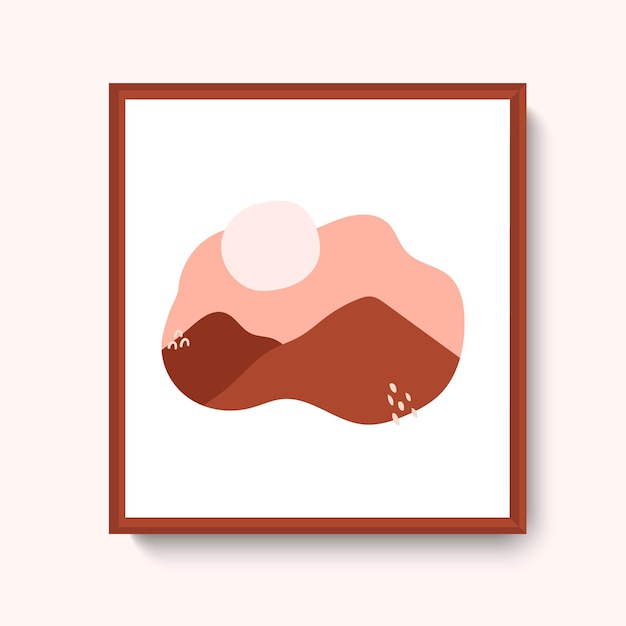 Minimalist mountain landscape mid century abstract contemporary collage boho illustration warm color palette