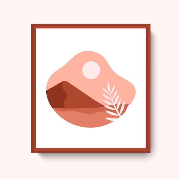 Minimalist mountain landscape mid century abstract contemporary collage boho illustration warm color palette