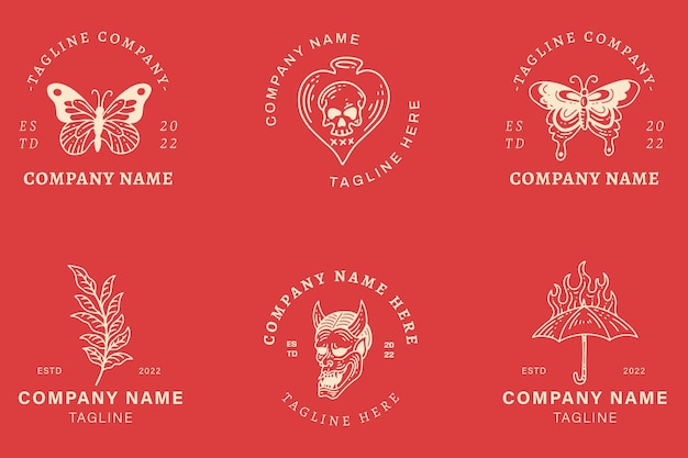 Minimalist Mystical Logo Templates With Element On Red Pastel