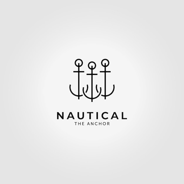 Minimalist Nautical Anchor Icon Logo Vintage Line Art Vector Illustration Design