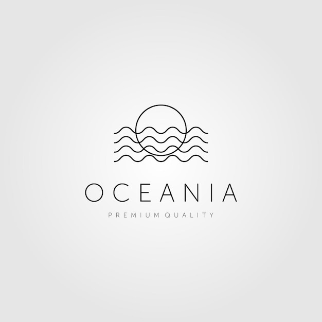 Minimalist ocean wave and sun line art logo vector label emblem design