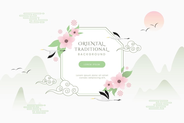 Minimalist Oriental Traditional Background with flower frame