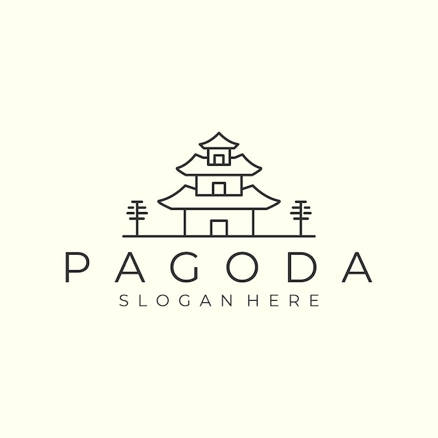 Minimalist pagoda with line art style logo vector illustration icon template design