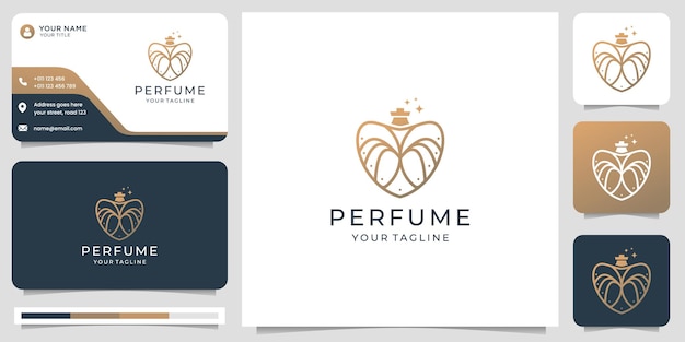 Minimalist perfume logo with creative luxury line style concept and business card design template.