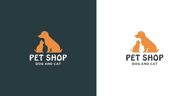 Minimalist pet shop logo design. cat and dog combine