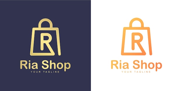 Minimalist R letter logo with "shopping" and "online store" concept