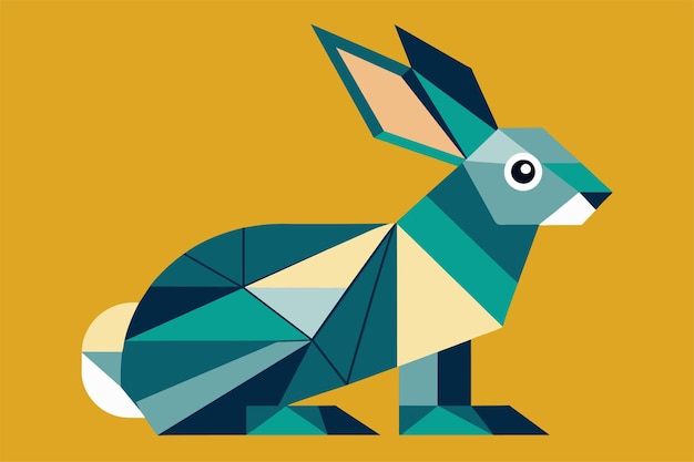 A minimalist rabbit design created with geometric lines in a vibrant art style A simple rabbit is created using minimalist lines and shapes in this flat vector illustration