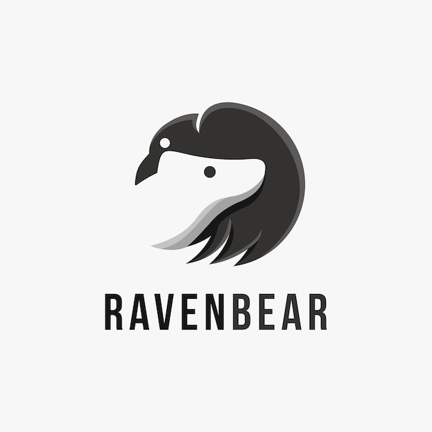 Minimalist Raven and bear logo icon vector template with negative space design style