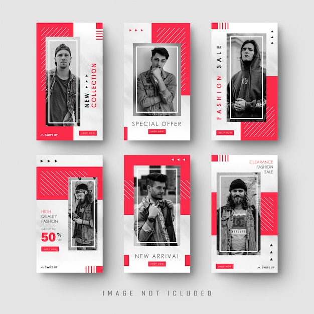 Minimalist Red Social Media Instagram Stories Banner Collection Template