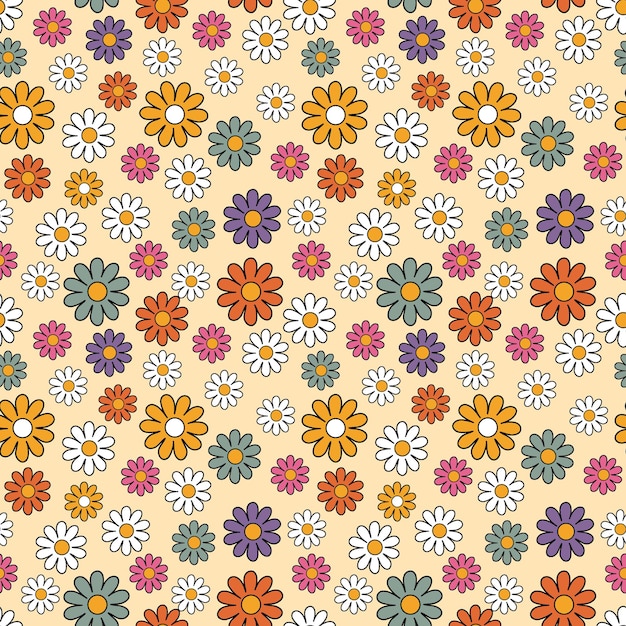 minimalist retro colorful floral seamless pattern background