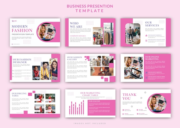 Minimalist set of fashion slide powerpoint presentation landing page keynote fashion template