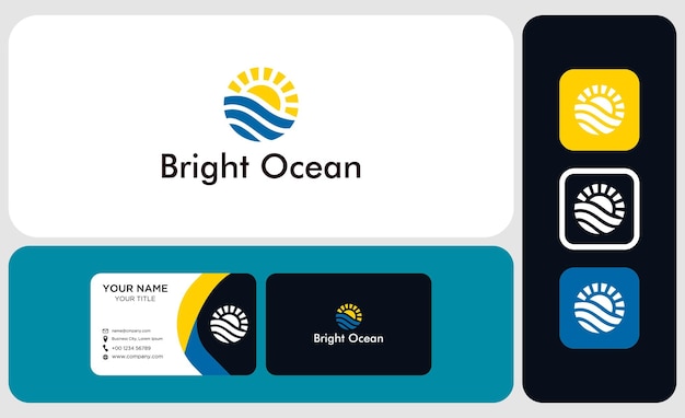 Minimalist and simple Modern ocean and sun icon logo and business card template