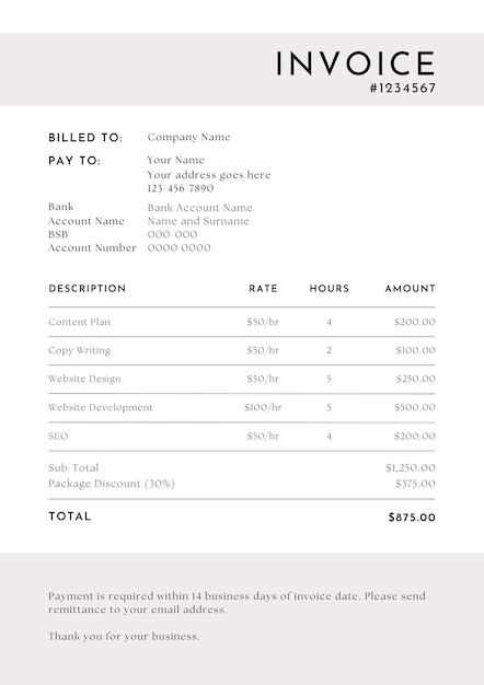 Vector minimalist simple professional business invoice template design