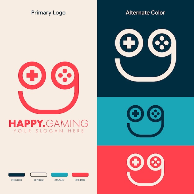 minimalist simple smile gaming logo design