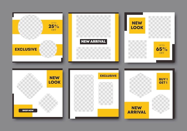 Minimalist square banner template collection Suitable for online feeds post in promoting a product or brand Vector illustration with stripe lines shape and photo college placement