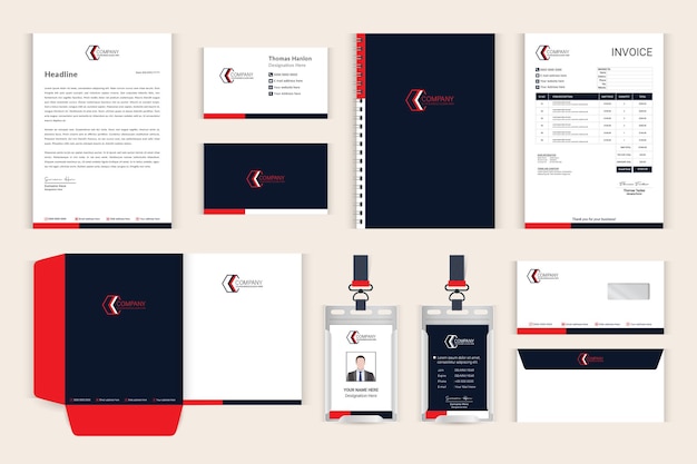 Minimalist stationery pack with business card letterhead and invoice template