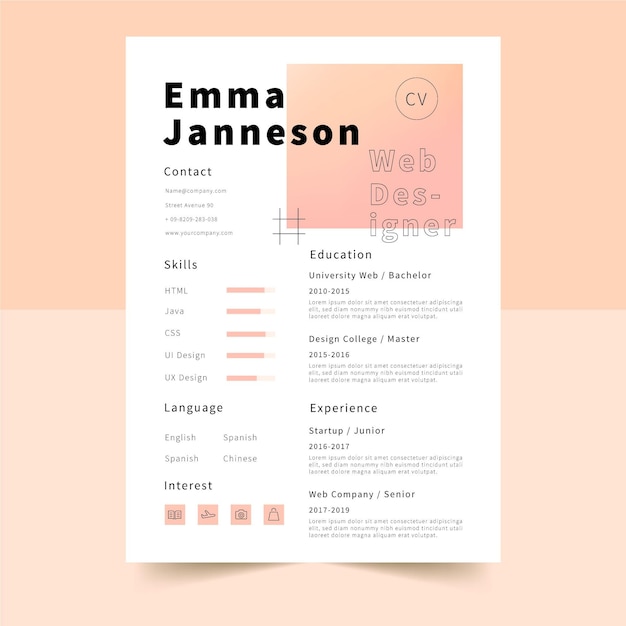 Minimalist style cv template