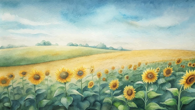 Vector minimalist sunflower field watercolor background