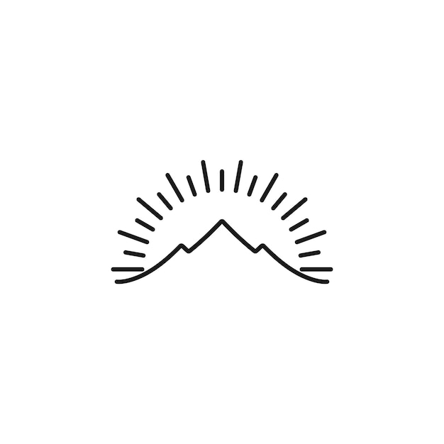 Minimalist Sunset above Mountain Peak Outline Logo Design Vector Illustration