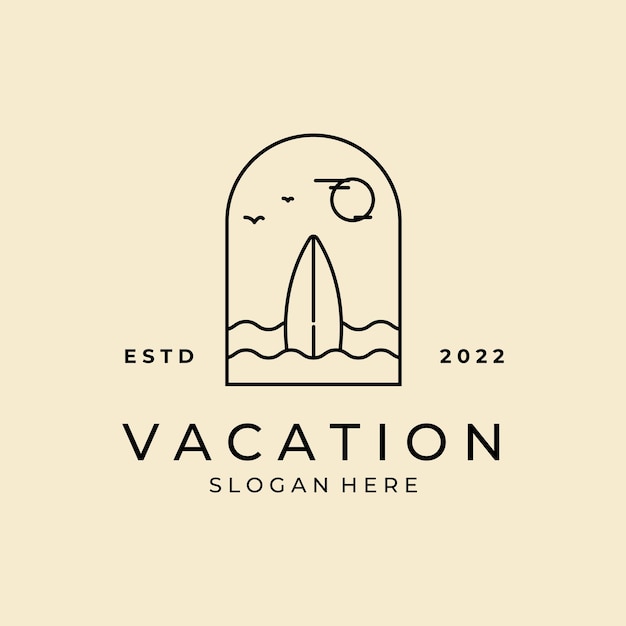 Minimalist surf board badge logo vector icon illustration design