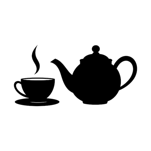 Minimalist teapot with Tea cup icon vector silhouette on white backgroundtea High Quality Vector