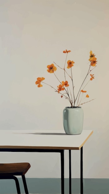 Vector minimalist vase with orange flowers