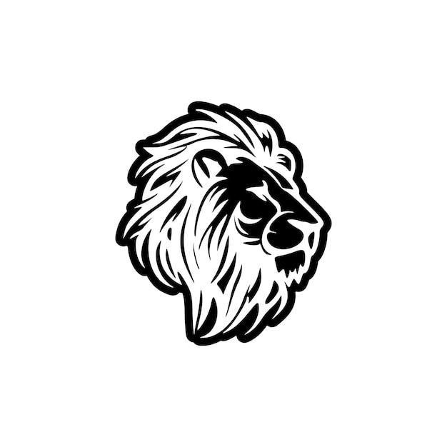 A minimalist vector logo of a lion in black and white