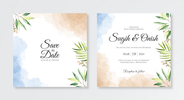 Minimalist watercolor floral with wedding invitation template