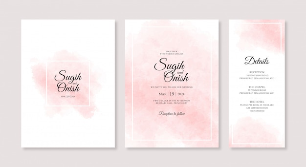 Minimalist watercolor splash for Wedding card invitation template