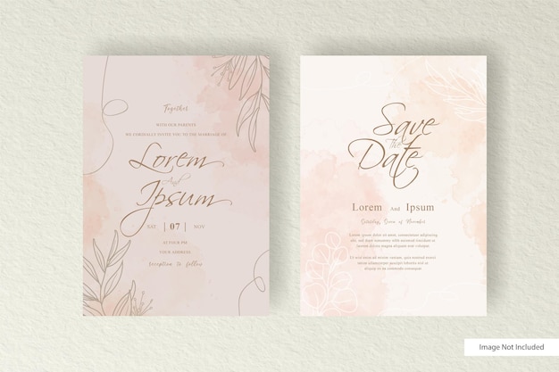 Minimalist Watercolor Wedding card template with watercolor splash and abstract hand drawn dynamic fluid